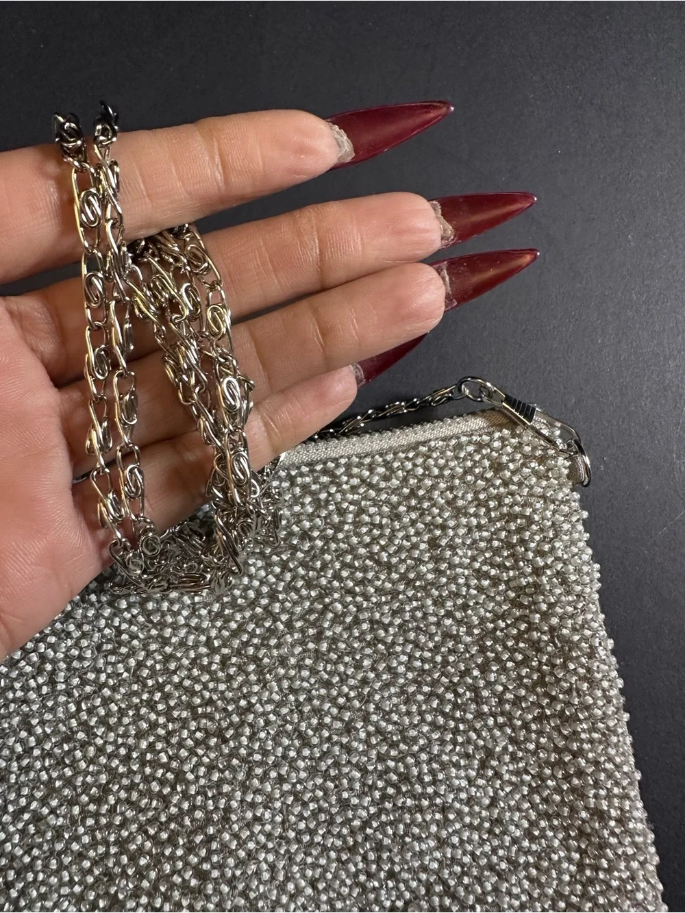 G-LISH Silver Rhinestone Beaded Evening Clutch Crossbody | Crystal Starburst